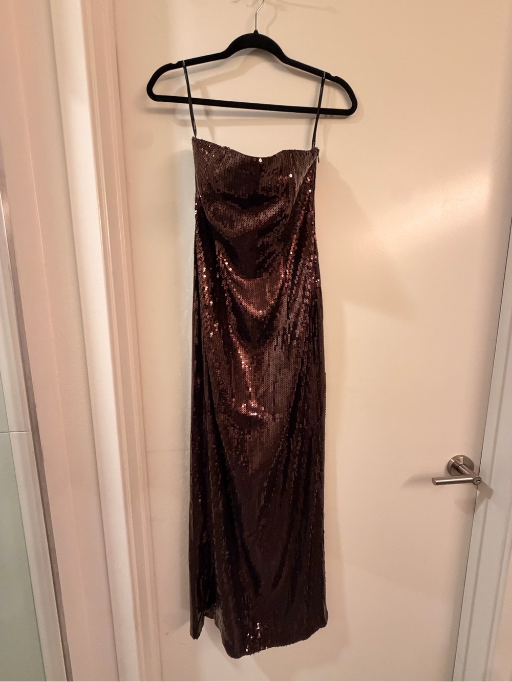 Retrofete Brown Strapless Sequin Column Gown